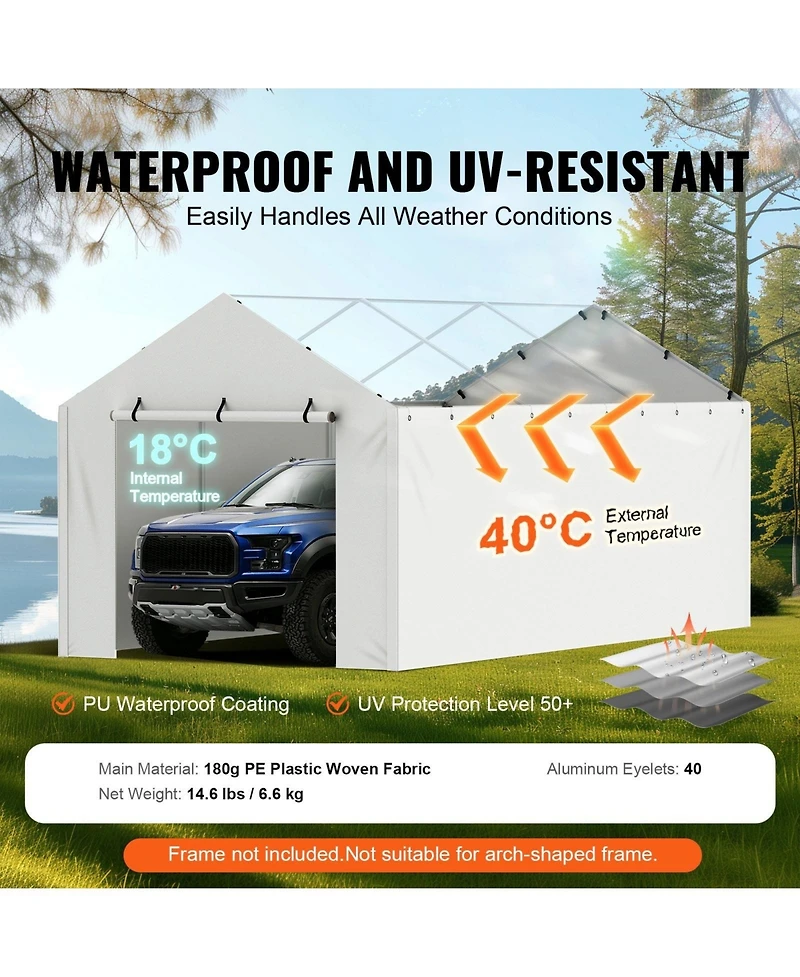 Sugift 10 x 20 ft Carport Replacement Canopy Cover Waterproof Uv Protected