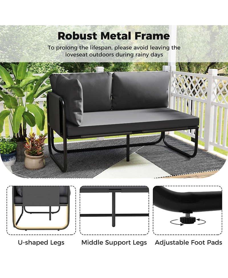 Sugift Patio Loveseat Sofa with Removable Pillows and Seat Cushion