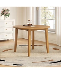 Rainsken Extendable Round Dining Table with Folding Drop Leaves, Space-Saving Wooden Table for 2-4 Persons in Dining Rooms and Kitchens