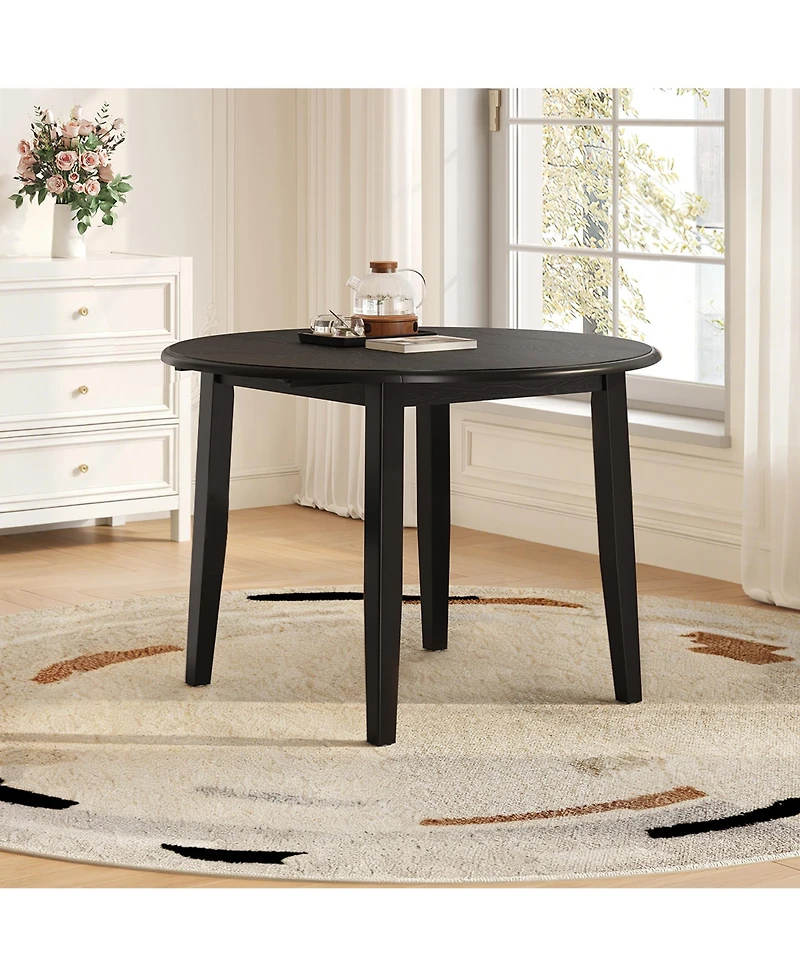Rainsken Wooden Round Extendable Dining Table with Folding Sides, Compact Adjustable Table Ideal for 2-4 People and Limited Spaces