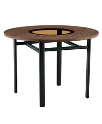 Rainsken 42" Round Dining Table with Wood-Grain Mdf Top and Glass Inlay, Minimalist Table with Storage Shelf for Small Spaces