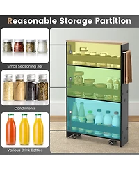 Gouun 4-Tier Slim Rolling Kitchen Storage Cart with Side Handle and Guard Rails