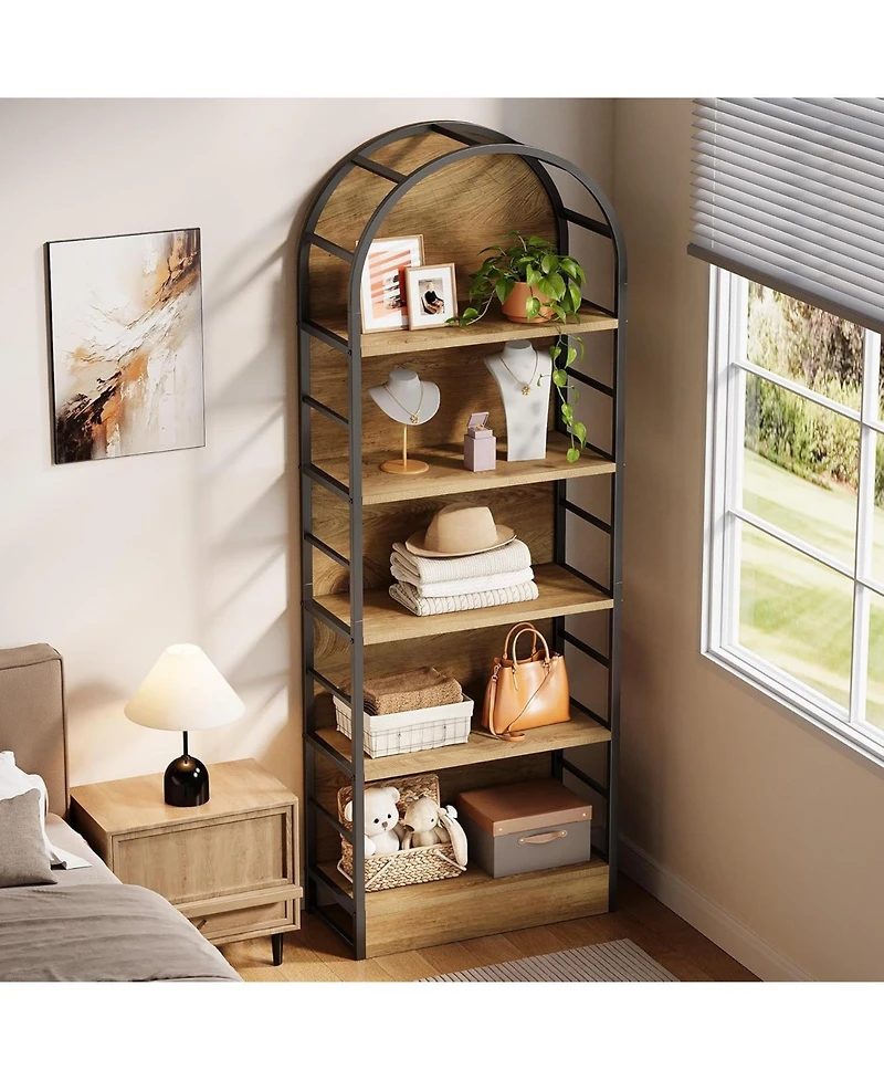 Tribesigns 5 Tier Arched Bookcase, Industrial Open Book Shelves for Living Room, Freestanding Display Shelving Storage Rack