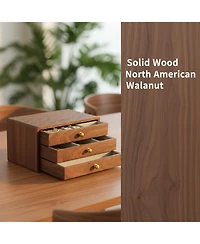 Yigii Solid Black Walnut Jewelry Organizer Box 3 Drawers Velvet Lined Brass Handles Large Storage