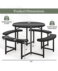 Sugift Round Picnic Table Bench Set with 4 Benches and Umbrella Hole for Patio Outdoor