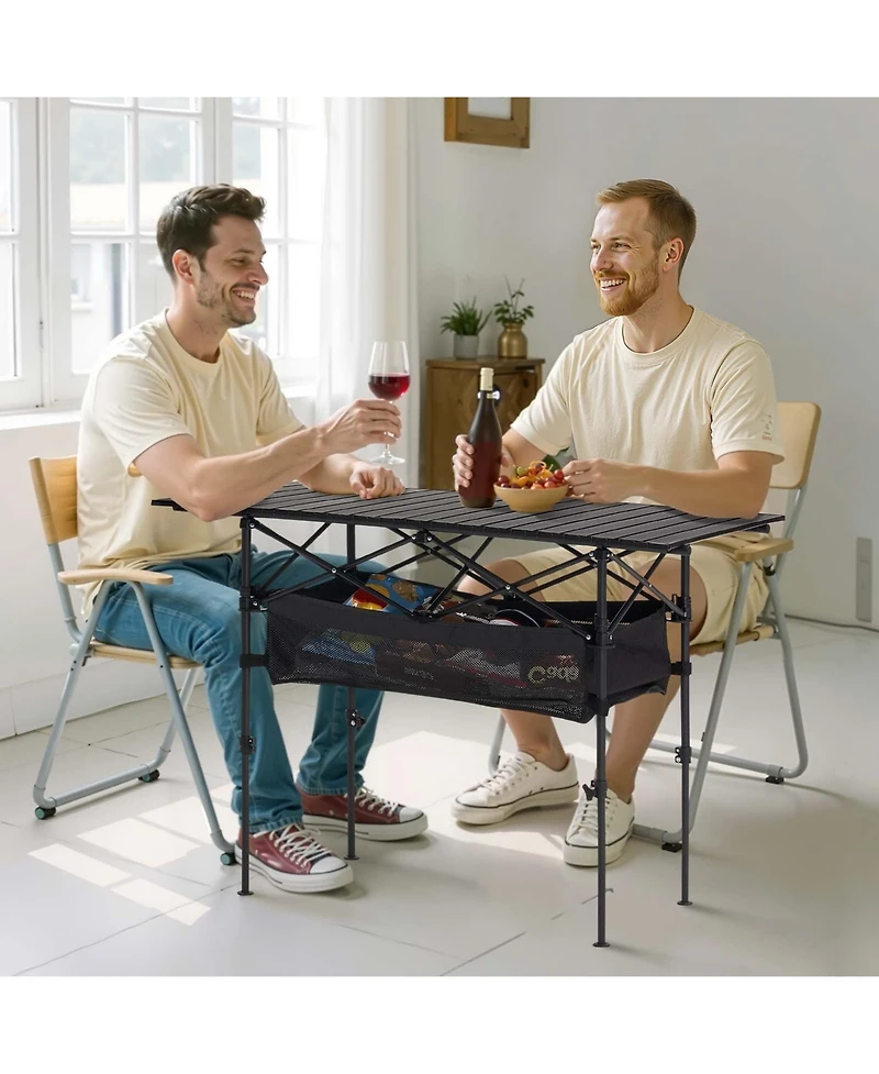 Sugift Portable Folding Camping Table Roll Up Adjustable Height 47.2in Wide for Bbq and Picnic