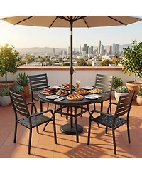 Mondawe 40.6" Round Outdoor Dining Table for 4-6 People, All-Weather Steel Patio Table with Umbrella Hole