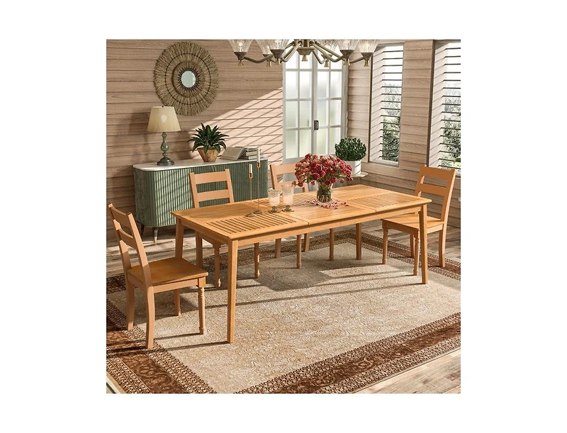 Lucky One 6-Person Outdoor Acacia Wood Rectangular Dining Table with Umbrella Hole