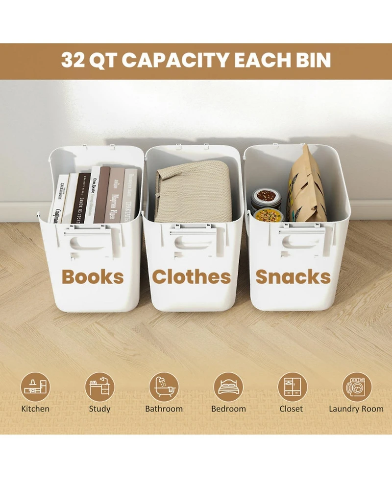 Gouun 3-Piece Stackable Pp Storage Bins with Front Door and Side Handles, 32 Qt Each