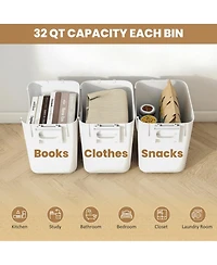 Gouun 3-Piece Stackable Pp Storage Bins with Front Door and Side Handles, 32 Qt Each