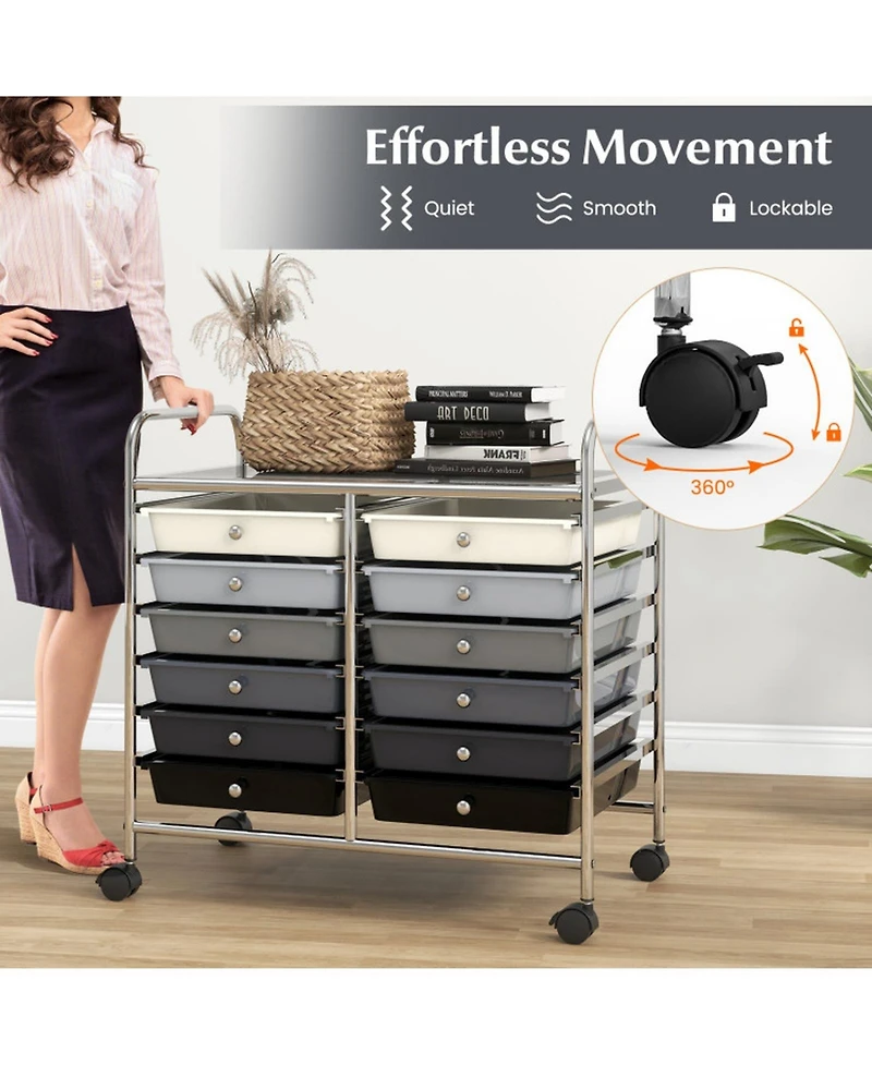 Gouun 12-Drawer Mobile Storage Trolley with Visible Drawers and Dual Push Handles