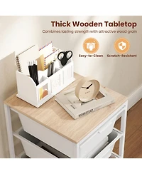 Gouun 5-Drawer Rolling Storage Cart with Wooden Tabletop, Metal Frame and Lockable Casters