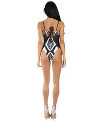 La Moda Clothing Women's Black and White Cut-Out One Piece Swimsuit