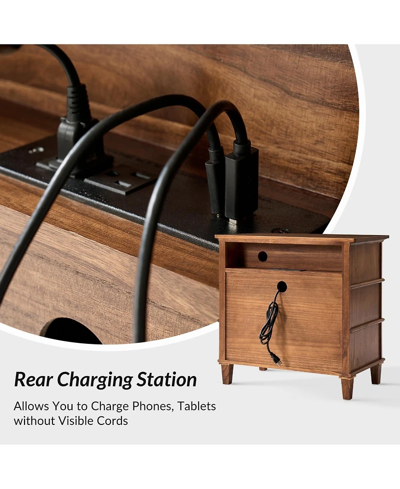 Hulala Home Allisa 28"W 3-Drawer Solid Wood End Table with Built-in Charging Station