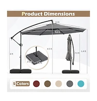 Gouun 10 ft Solar Offset Hanging Umbrella with 32 Led Lights, Base and 360 Rotation