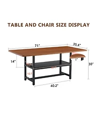 Rainsken 71" Dining Table with Storage Shelf, Rectangular Kitchen Table with Mdf Wood Top and Metal Legs for Dining Room, Living Room