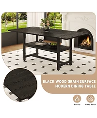 Rainsken 71" Rectangular Kitchen Dining Table with Storage Shelf, Practical Mdf Wood Table and Metal Legs for Home Dining Area