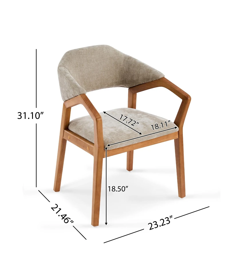 Rainsken Wooden Arm Dining Chairs Set of 2, Soft Chenille Upholstered Seat with Curved Backrest for Compact Dining Areas