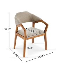 Rainsken Wooden Arm Dining Chairs Set of 2, Soft Chenille Upholstered Seat with Curved Backrest for Compact Dining Areas