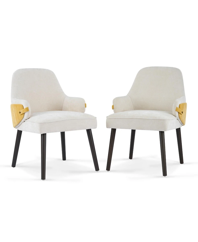 Rainsken Indoor Dining Chair Set of 2, Two-Tone Fabric Armchair with Sturdy Frame and Curved Backrest for Dining Room, Living Area