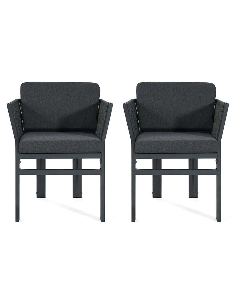 Rainsken 2-Piece All-Weather Patio Dining Chairs, Sturdy Aluminum Frame and Comfort Cushion, for Garden and Deck