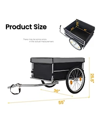 Rainsken Foldable Bike Cargo Trailer, Heavy Duty Bicycle Wagon Cart with 20'' Wheels, Removable Cover, 120 lbs Capacity for Luggage, Groceries