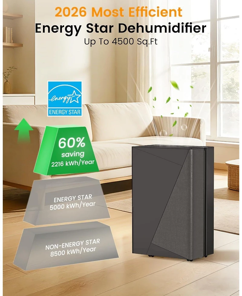 Cowsar 80 Pint Dehumidifier for 4500 Square. Feet, Energy Star, with Drain Hose
