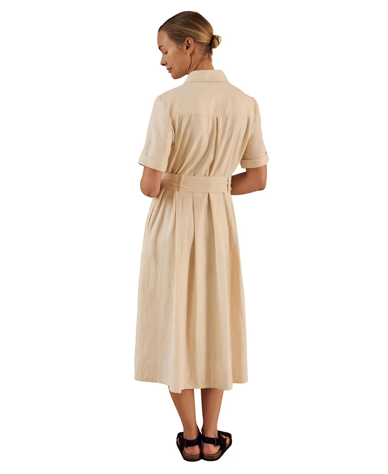 Celtic & Co. Women's Belted Safari Midi Shirt Dress