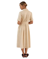Celtic & Co. Women's Belted Safari Midi Shirt Dress