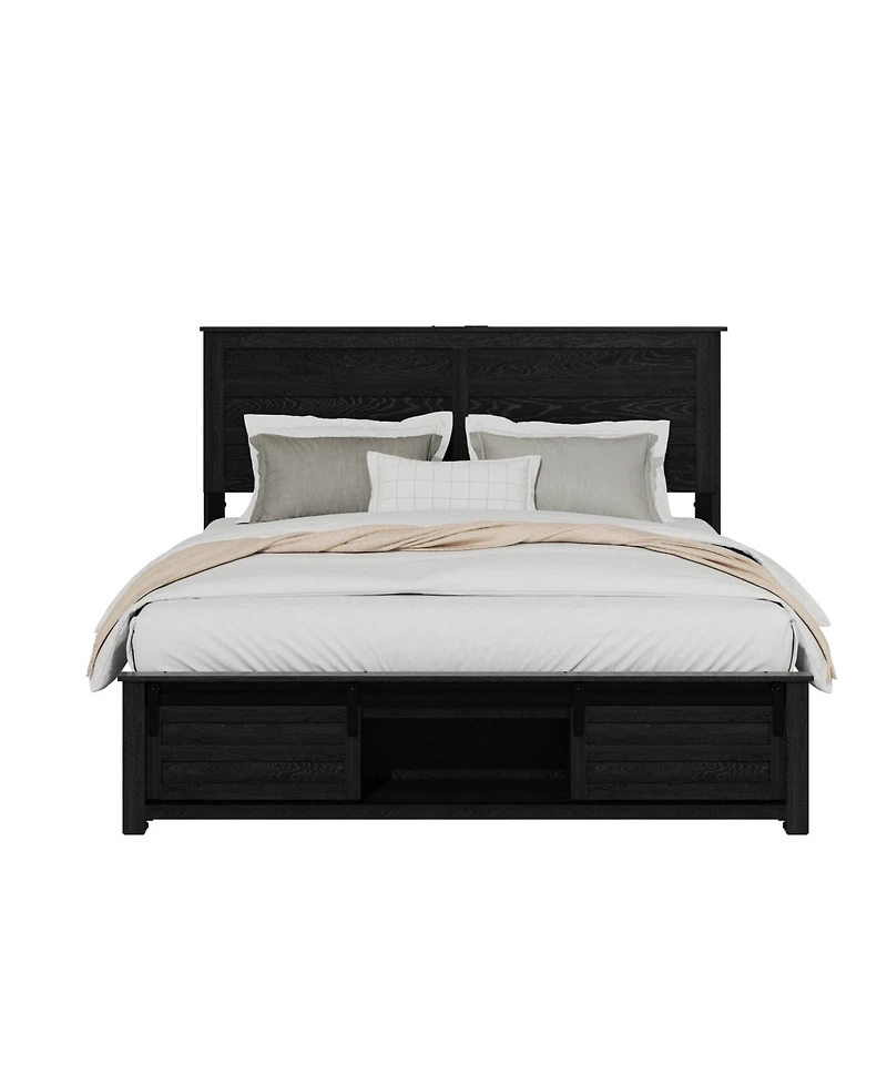 Lucky One Full Bed Frame with Upholstered Headboard and Wood Platform