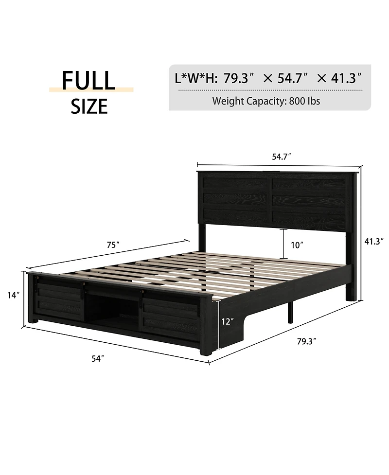 Lucky One Full Bed Frame with Upholstered Headboard and Wood Platform
