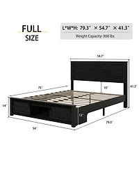 Lucky One Full Bed Frame with Upholstered Headboard and Wood Platform