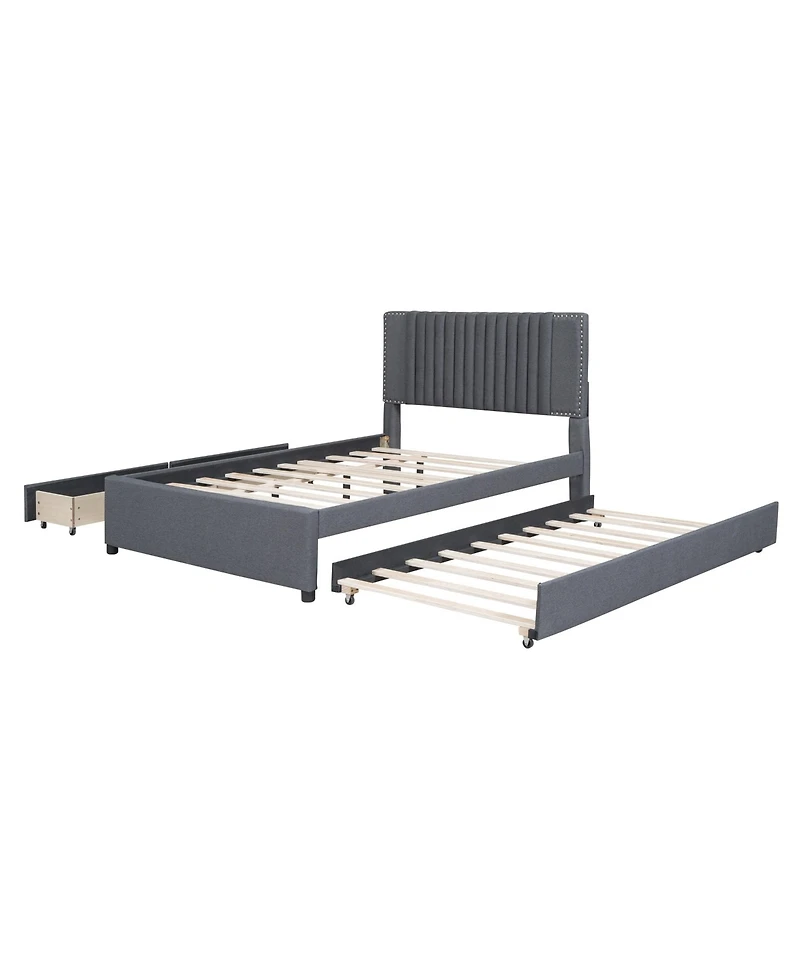 Lucky One Full Size Upholstered Platform Bed with 2 Drawers and 1 Twin Size Trundle