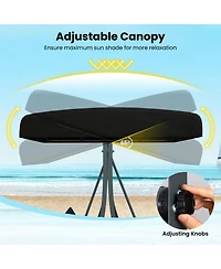 Gouun 3-Person Canopy Porch Swing with A-Frame Stand and Wicker Rattan Back