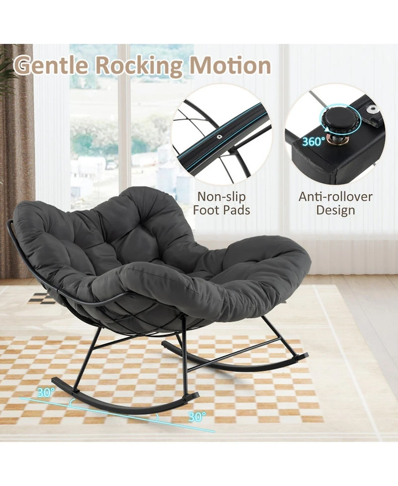 Gouun Oversized Egg Papasan Rocking Chair with Thick Cushion