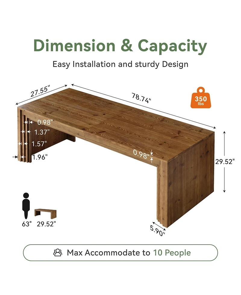 Tribesigns Solid Wood Dining Table for 6-10, 79" Extra Rectangular Kitchen Table, Farmhouse Dinner Table