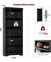gaomon Tall Farmhouse Bookshelf, 5 Tier Open Bookcase with Adjustable Shelves and Anti-Tip, Storage Organizer for Living Room
