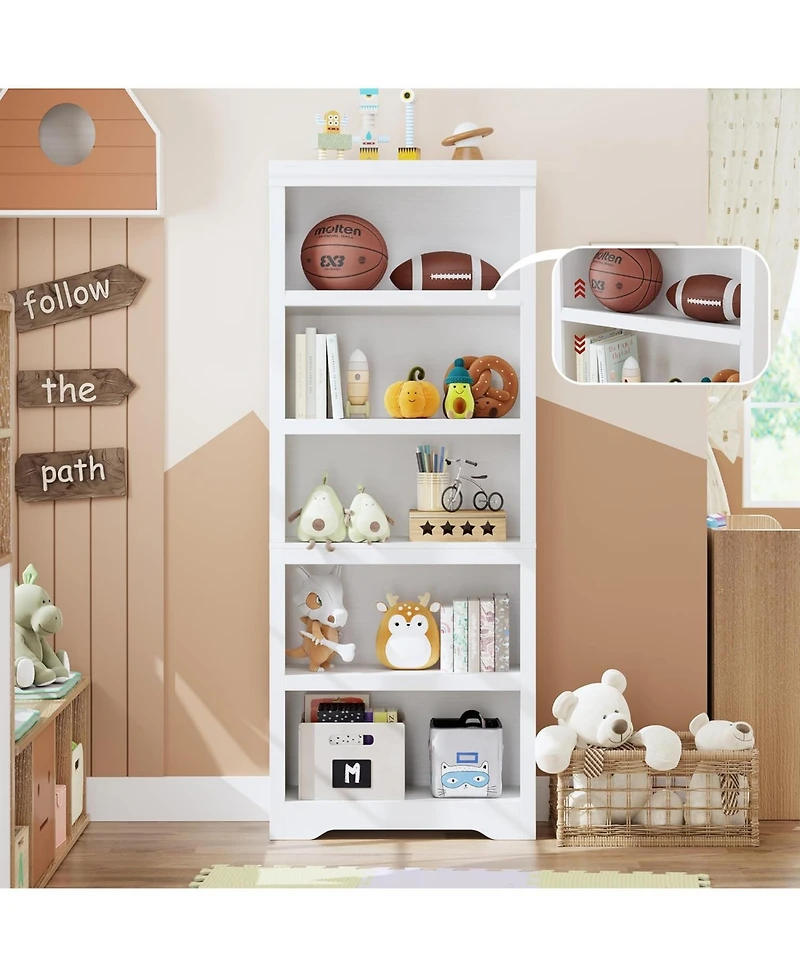 gaomon Tall Farmhouse Bookshelf, 5 Tier Open Bookcase with Adjustable Shelves and Anti-Tip, Storage Organizer for Living Room