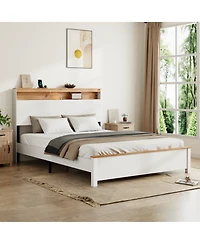 Lucky One Queen Bed Stand With Charging Station All -Wood Bed Frame