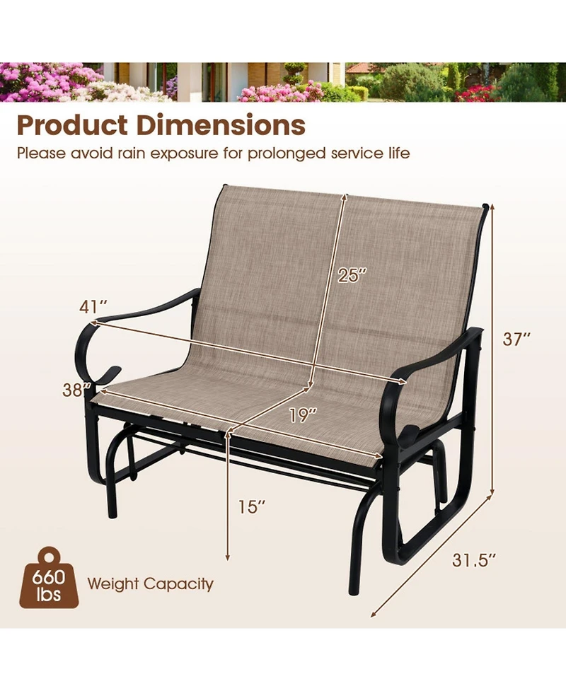 Gouun 2-Person Outdoor Glider Bench with High Backrest and Metal Frame