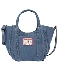 True Religion Atlas Frayed Medium Tote Bag – Denim Carryall with Removable Crossbody Strap