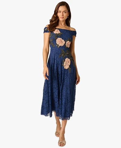 Adrianna Papell Women's Off-The-Shoulder Embellished Midi Dress