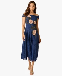 Adrianna Papell Women's Off-The-Shoulder Embellished Midi Dress