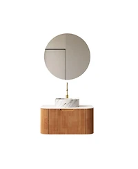 Sillysis Modern Bathroom Vanity with Stone Pattern Ceramic Basin, 3D Striped Wood Drawer, Wall Mounted Storage Cabinet