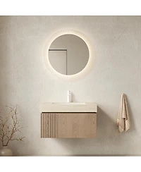 Sillysis Wall Mount Bathroom Vanity with Travertine Sintered Stone Top, Ceramic Undermount Sink, Soft Close Cabinet
