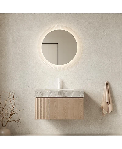 Sillysis Inch Italian Wall Mount Bathroom Vanity with Sintered Stone Countertop, Ceramic Sink, Soft Close Cabinet