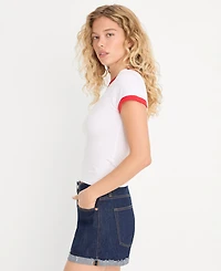 Good American Women's Cotton-Blend Super Stretch Baby Ringer T-Shirt, Created for Macy's