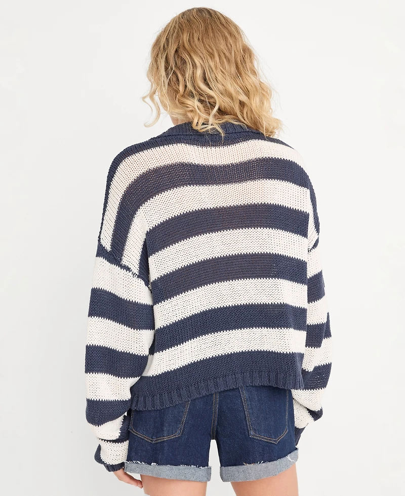 Good American Women's Cotton-Blend Boxy Henley Sweater, Created for Macy's