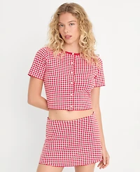 Good American Women's Cropped Short-Sleeve Cardigan Sweater, Created for Macy's