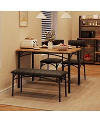 gaomon 4-Piece Wooden Dining Set, Rectangular Table, 4 Chairs and Upholstered Bench for Small Spaces